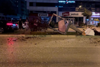 Bursa'da aday sürücü kontrolden çıktı, reklam panosunu ve ağaçları devirdi